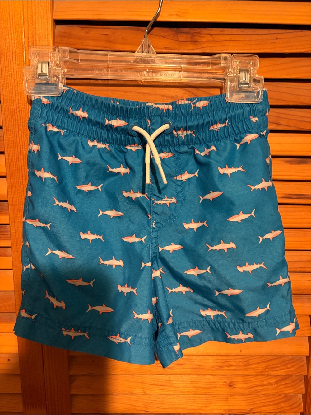 Old Navy Blue Swim Shorts with Pink Shark Print